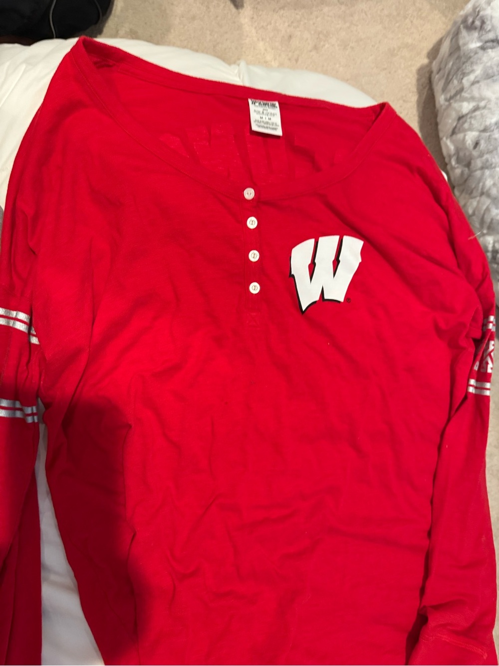 University of Wisconsin Henley Top with White 'W' Logo by PINK - Picture 1 of 5